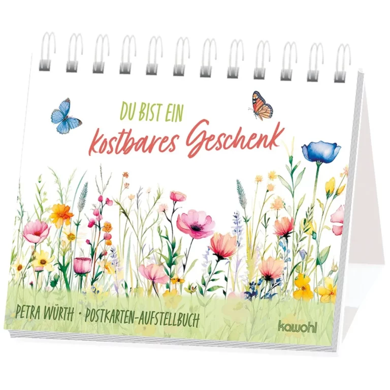 Aufstellbuch „Du bist ein kostbares Geschenk“ von Petra Würth mit Blumenwiesen-Motiv